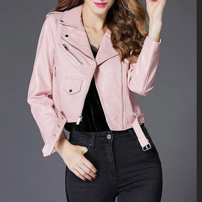 Cheky - Women's Short Slim PU Leather Jacket