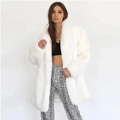 Cheky - Women's Temperament White Faux Fur Coat