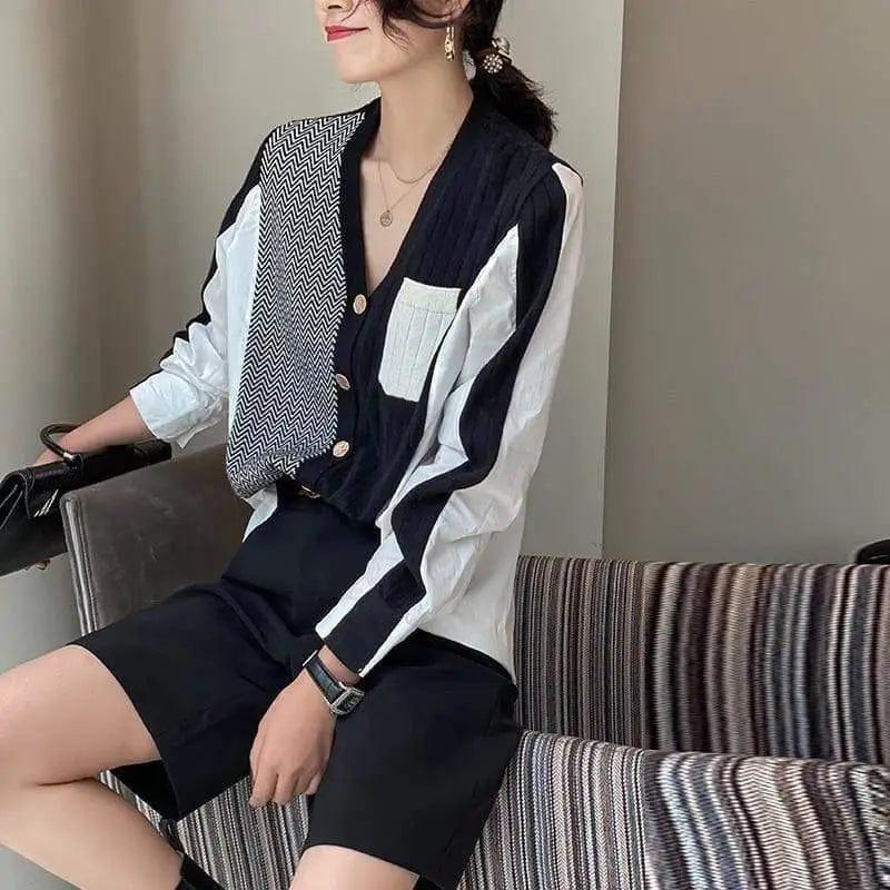 Cheky - Women's V-neck Loose Shirt Fashion Knit Cardigan