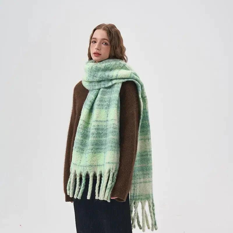 Cheky - Women's White And Green Plaid Scarf